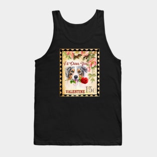 Australian shepherd (Aussie) Vintage Valentine Funny Dog With Rose Tank Top